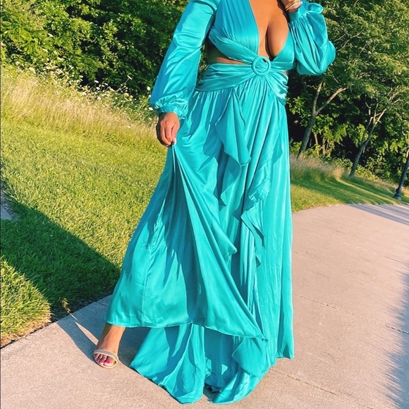 Satin Ruffle Maxi Dress - Picture 2 of 3